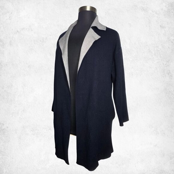 ZARA Knit Open Front Longline Coat Cardigan Jacket Black & Gray  (Size M) - Picture 3 of 8